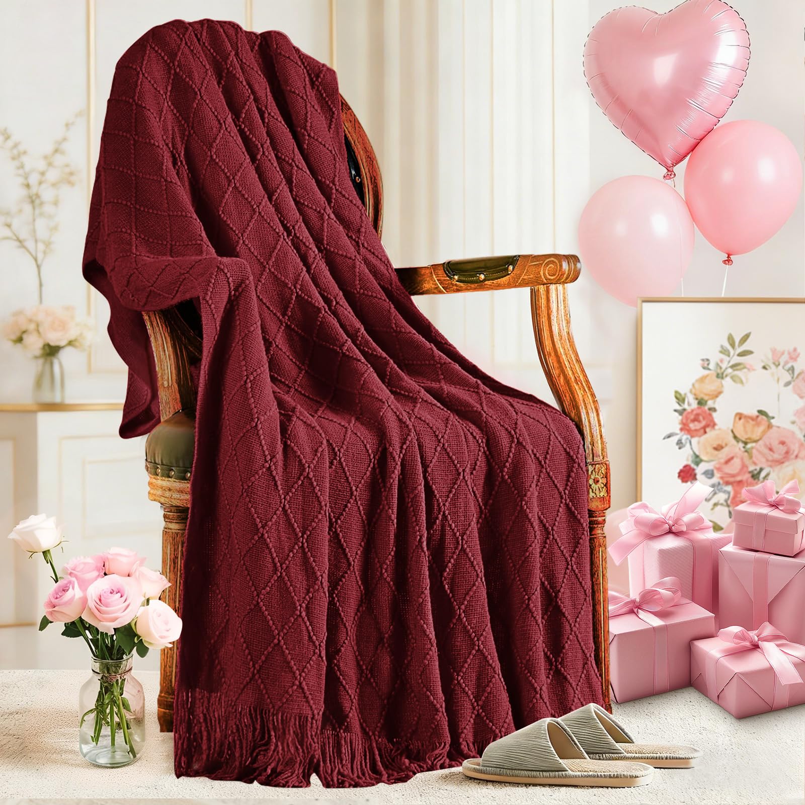 inhand Knitted Throw Blanket for Couch and Bed, Soft Living Room Home Decor Knitted Blanket with Tassel, Outdoor Lightweight Breathable Summer Blanket, Farmhouse Warm Woven Decorative, 50"x60"