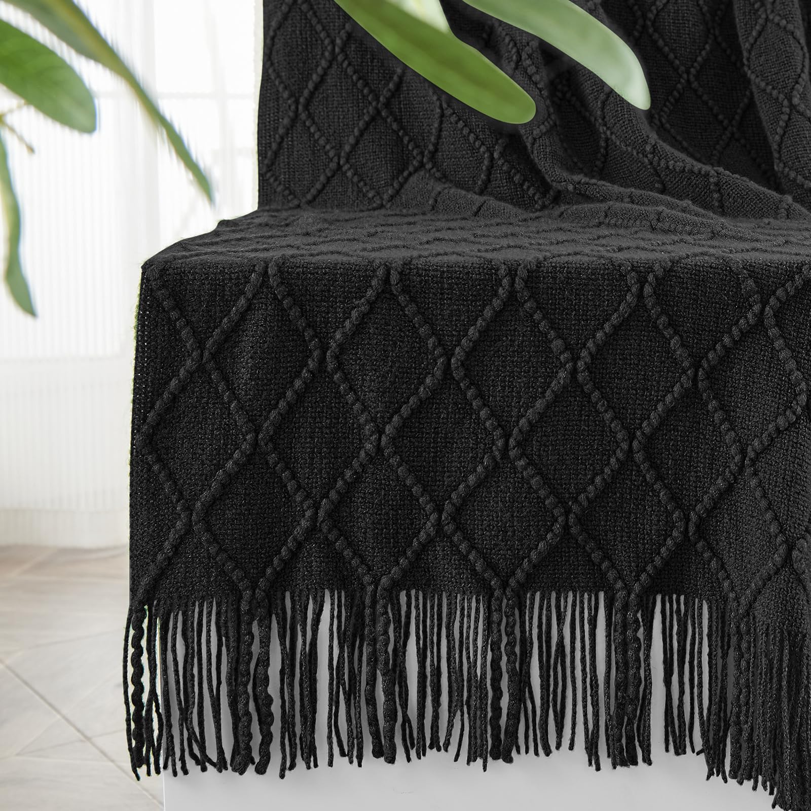 inhand Knitted Throw Blanket for Couch and Bed, Soft Living Room Home Decor Knitted Blanket with Tassel, Outdoor Lightweight Breathable Summer Blanket, Farmhouse Warm Woven Decorative, 50"x60"