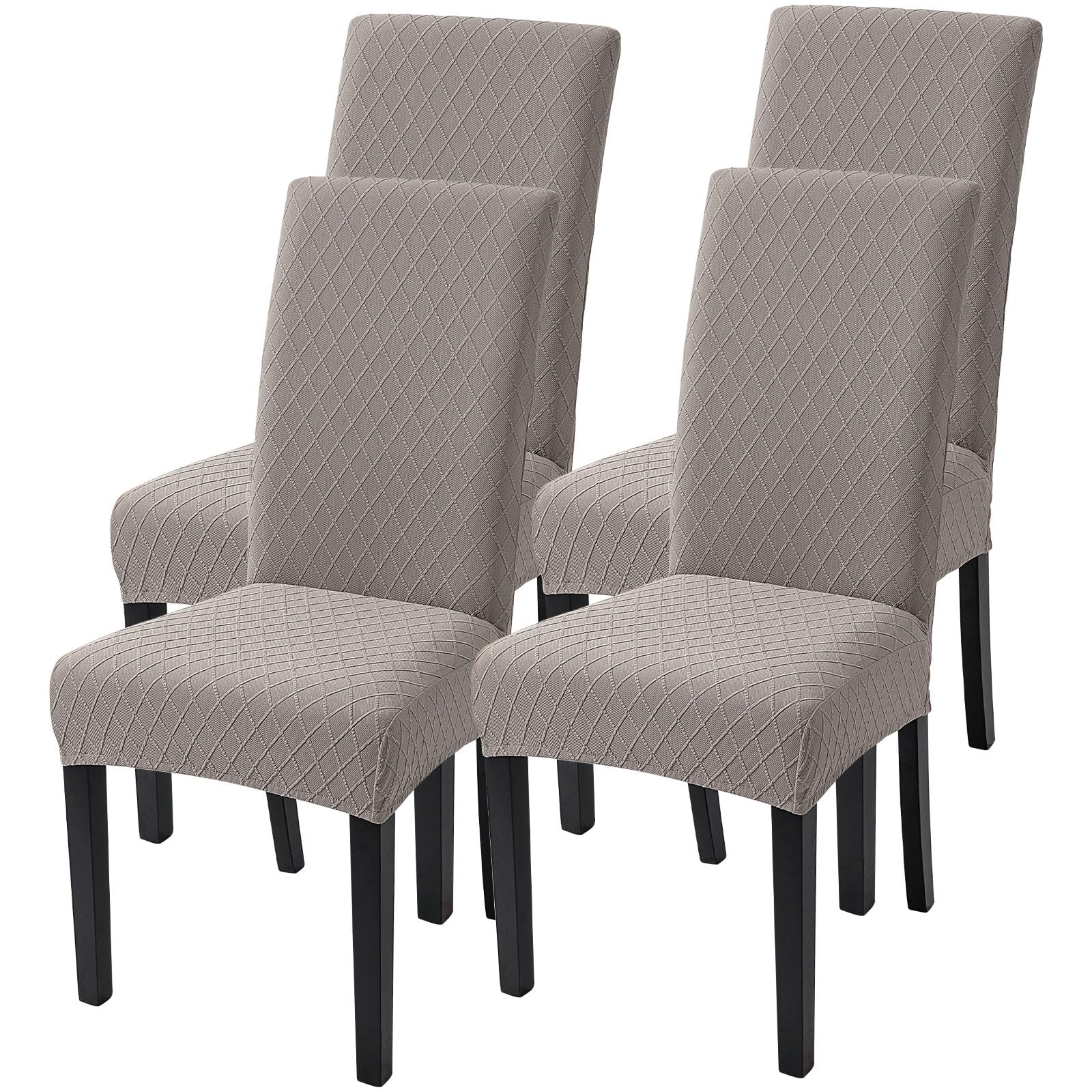 SearchI Dining Room Chair Covers Set of 6, Stretch Jacquard Parsons Chair Slipcovers Super Fit Removable Washable Kitchen Chair Protector Cover for Dining Room, Hotel, Ceremony (Beige Rhombus)