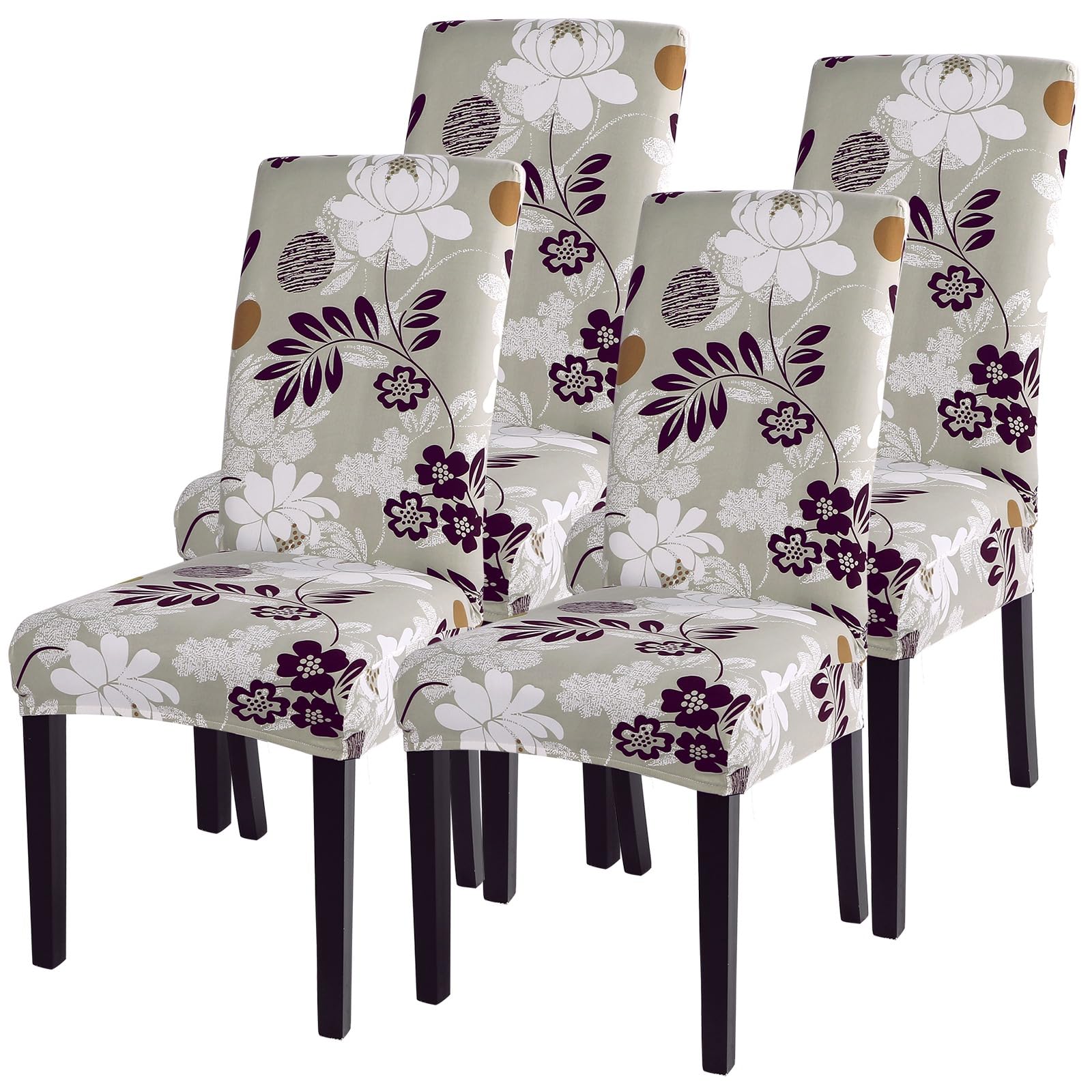 SearchI Dining Room Chair Covers Set of 6, Stretch Jacquard Parsons Chair Slipcovers Super Fit Removable Washable Kitchen Chair Protector Cover for Dining Room, Hotel, Ceremony (Beige Rhombus)