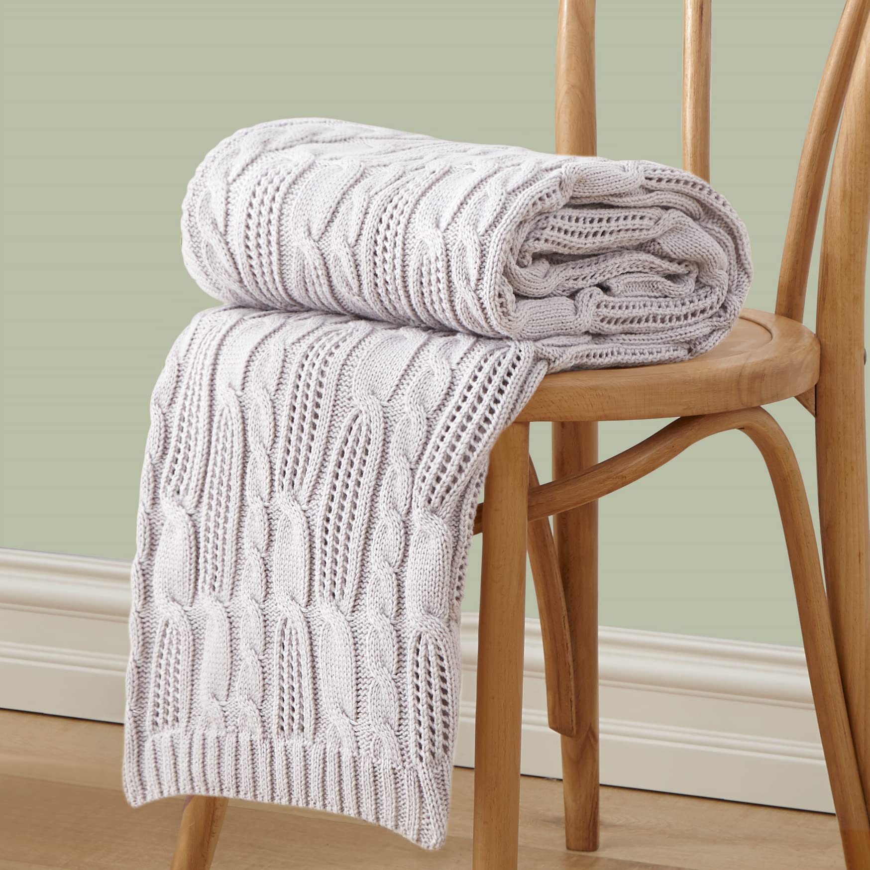 Aormenzy Cable Knit Throw Blankets 50 x 60 Inches, Soft Cozy and Lightweight Knitted Blanket, Machine Washable Acrylic Blanket, Decorative Throw Blanket for Couch Sofa Bed, Forest Green