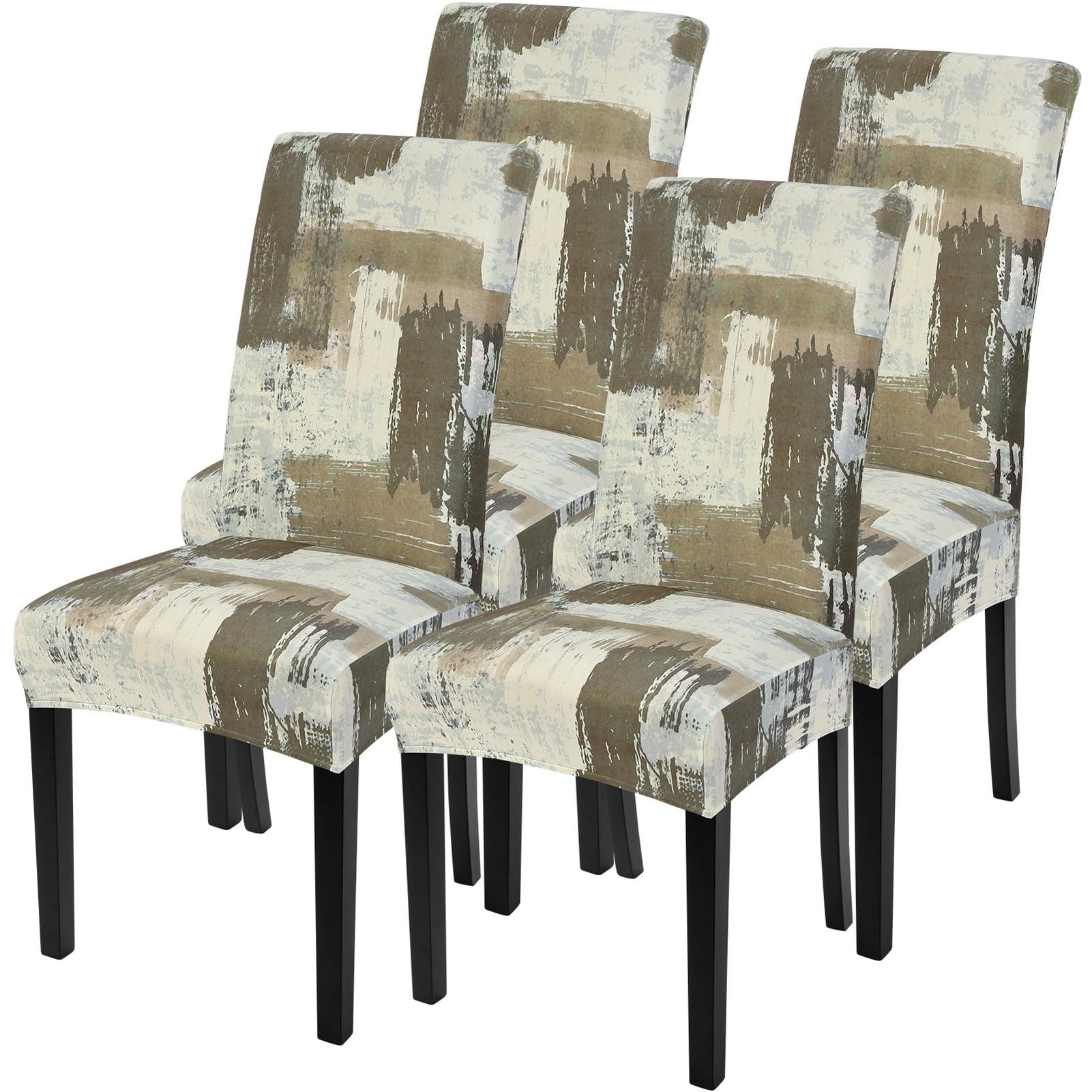 SearchI Dining Room Chair Covers Set of 6, Stretch Jacquard Parsons Chair Slipcovers Super Fit Removable Washable Kitchen Chair Protector Cover for Dining Room, Hotel, Ceremony (Beige Rhombus)