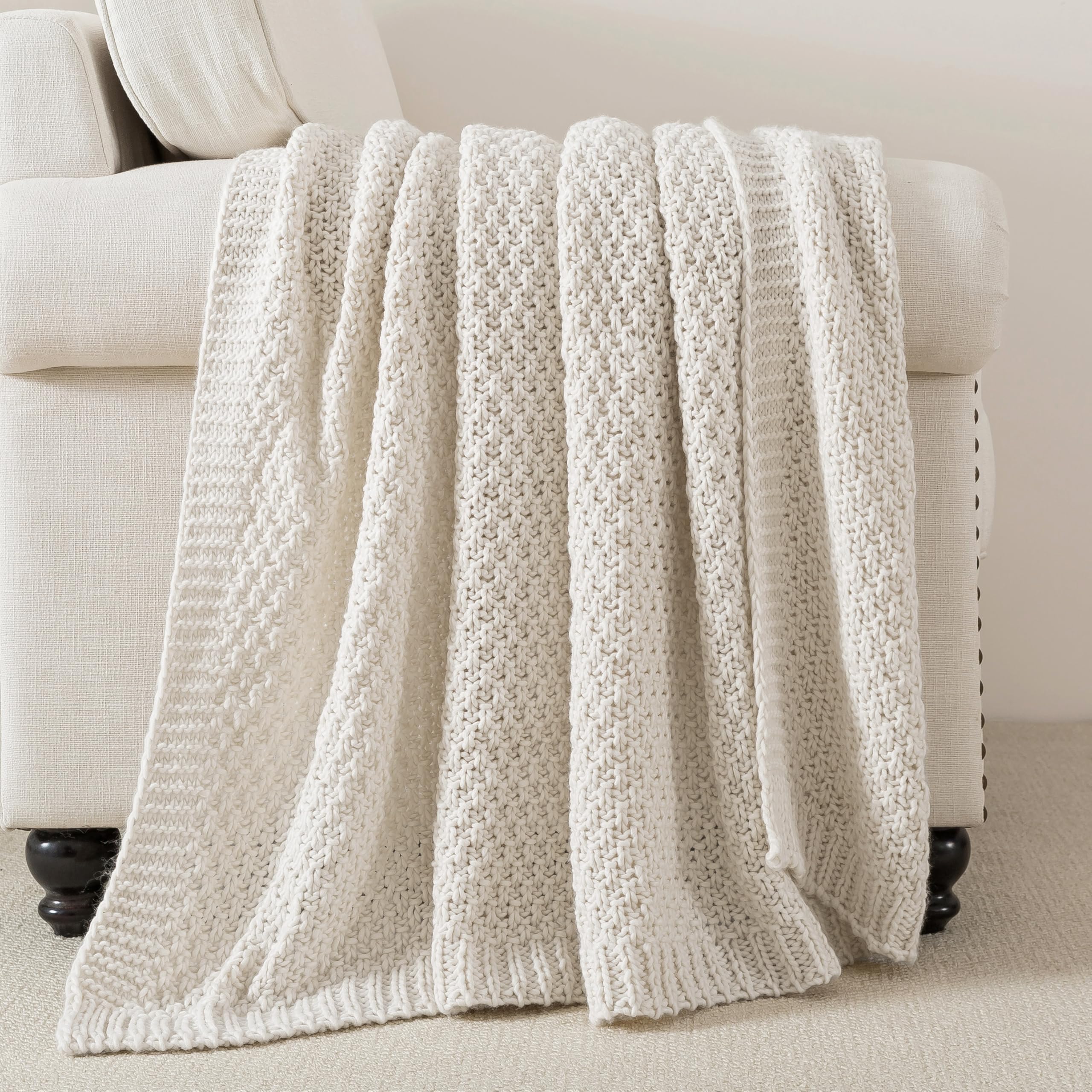 WDCOZY Chunky Cable Knit Throw Blanket Super Soft Warm Knitted Throw Blanket for Couch, Sofa, Chair, Bed Lightweight Breathable Cozy Comfortable Home Decorative Camel Tan Beige 50x60 Inches