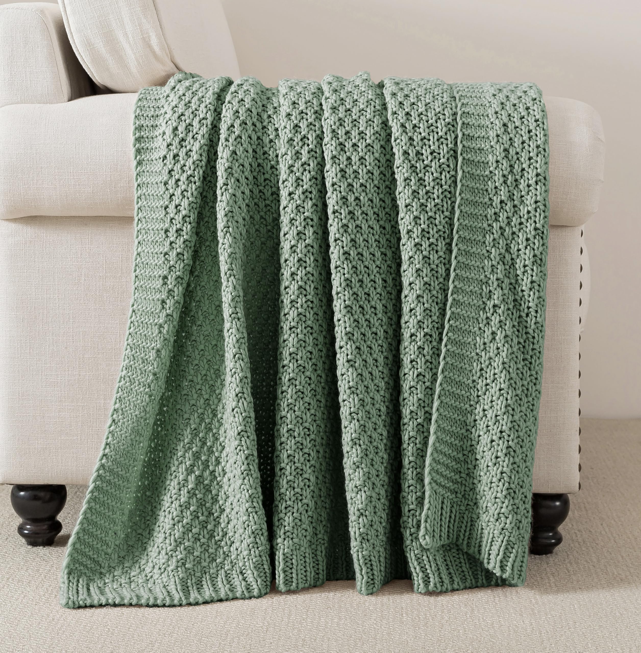 WDCOZY Chunky Cable Knit Throw Blanket Super Soft Warm Knitted Throw Blanket for Couch, Sofa, Chair, Bed Lightweight Breathable Cozy Comfortable Home Decorative Camel Tan Beige 50x60 Inches