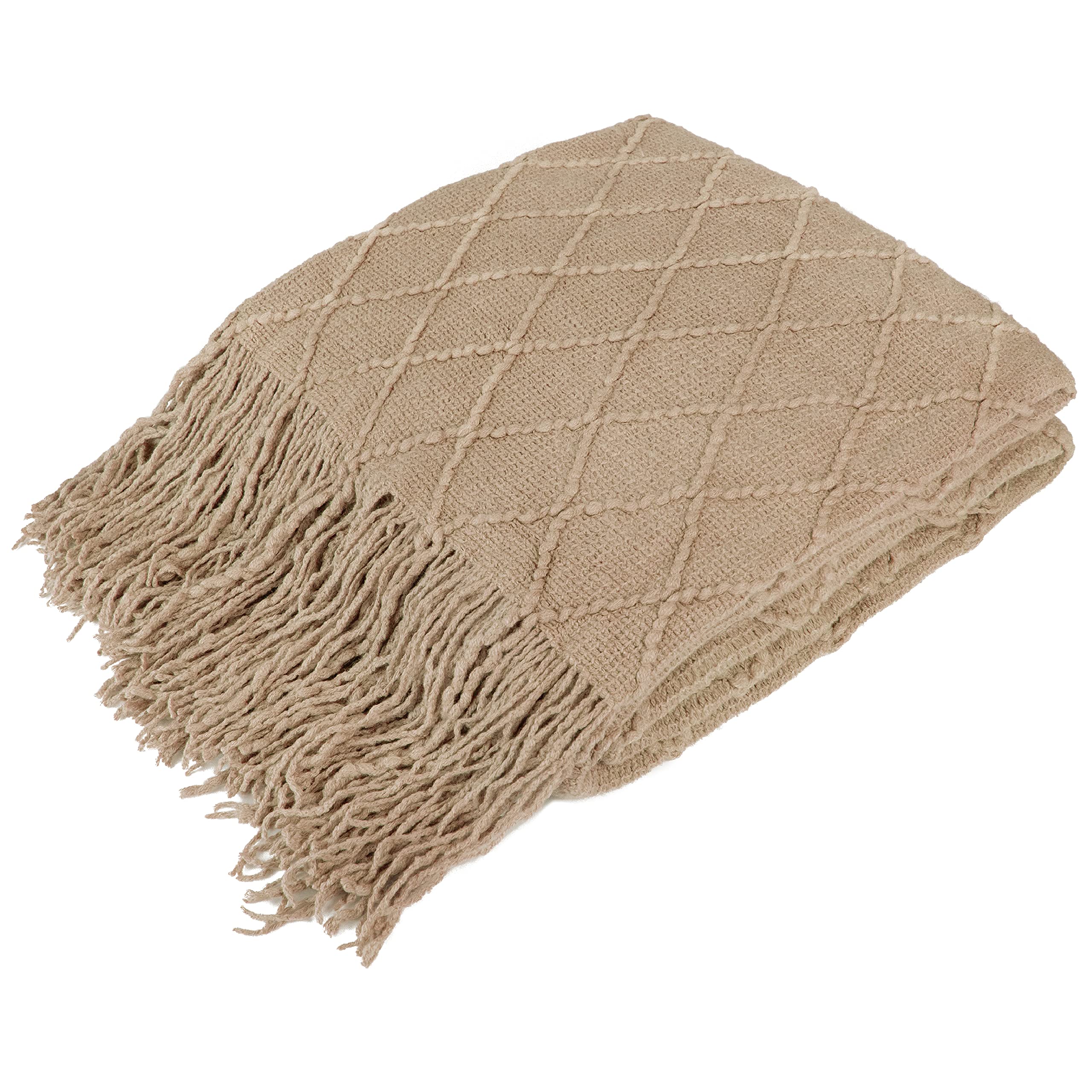 PAVILIA Tan Taupe Knit Throw Blanket for Couch Bed, Soft Knitted Farmhouse Sofa Throw for Living Room, Lightweight Decorative Fall Throw Blanket for Chair, Outdoor Textured Boho Blanket, 50x60