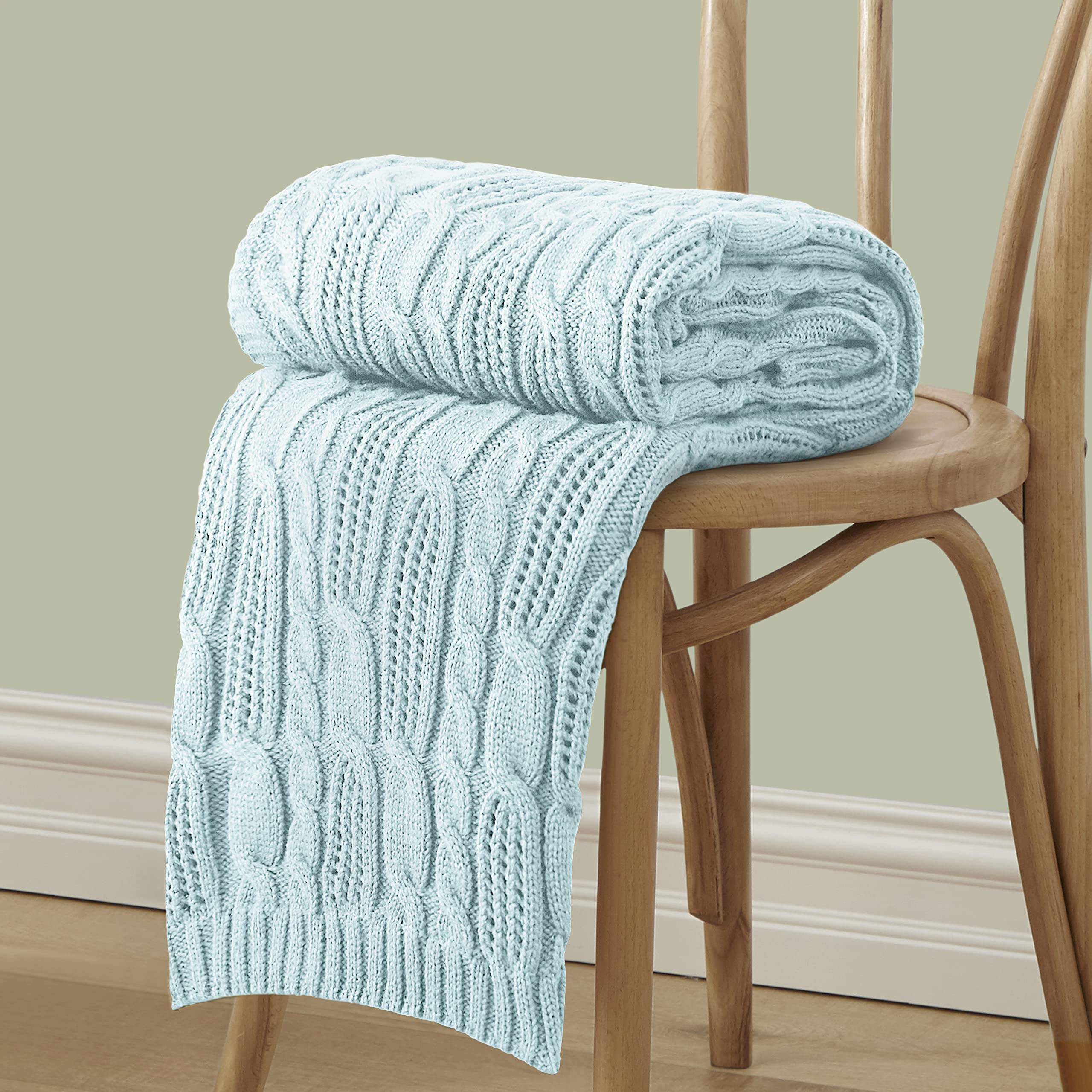 Aormenzy Cable Knit Throw Blankets 50 x 60 Inches, Soft Cozy and Lightweight Knitted Blanket, Machine Washable Acrylic Blanket, Decorative Throw Blanket for Couch Sofa Bed, Forest Green
