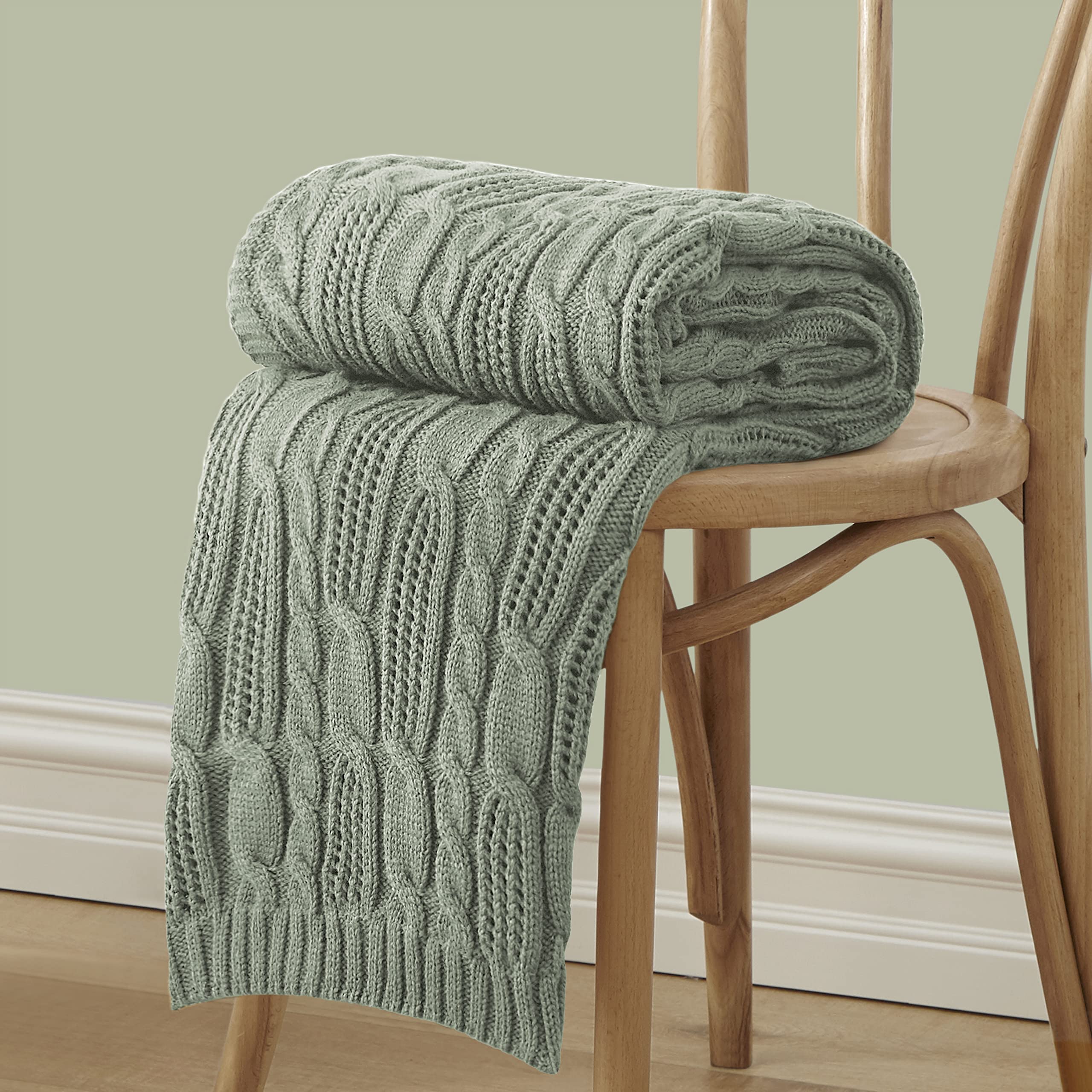 Aormenzy Cable Knit Throw Blankets 50 x 60 Inches, Soft Cozy and Lightweight Knitted Blanket, Machine Washable Acrylic Blanket, Decorative Throw Blanket for Couch Sofa Bed, Forest Green