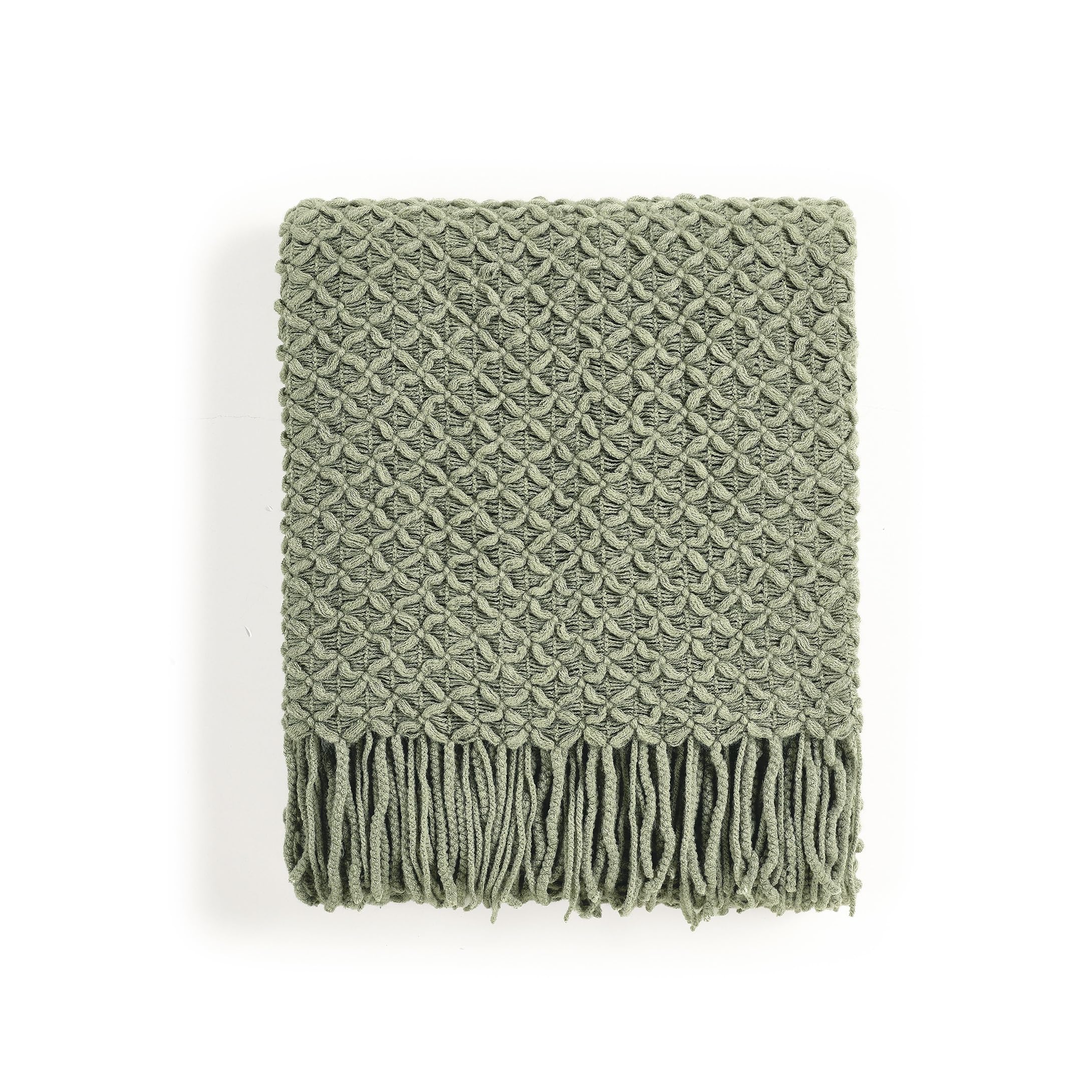 CREVENT Farmhouse Boho Knitted Throw Blanket for Couch Sofa Chair Bed Home Decoration, Soft Warm Cozy Light Weight for Spring Summer Fall (50''X60'' Beige)