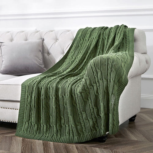 Aormenzy Cable Knit Throw Blankets 50 x 60 Inches, Soft Cozy and Lightweight Knitted Blanket, Machine Washable Acrylic Blanket, Decorative Throw Blanket for Couch Sofa Bed, Forest Green