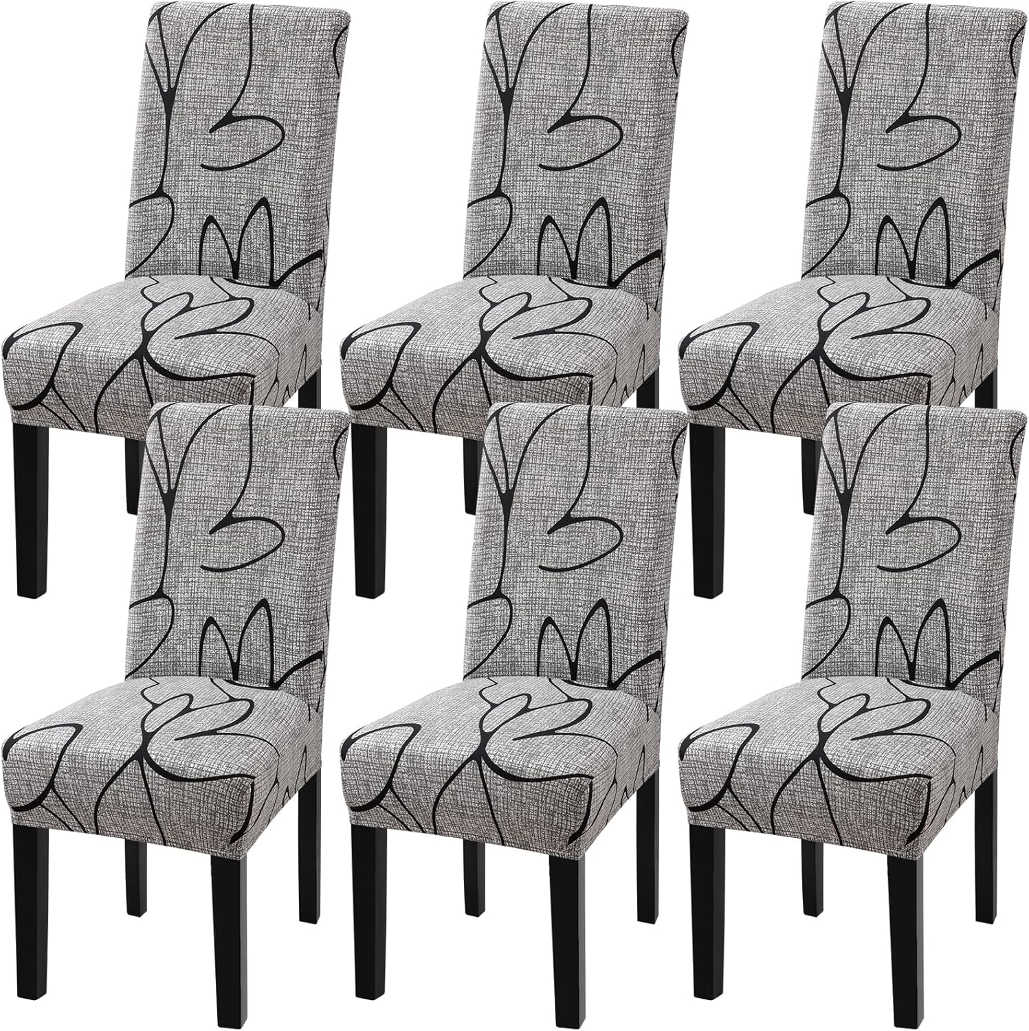Fuloon Chair Covers for Dining Room 6 Pack, Solid Stretch Dining Chair Covers, Washable Kitchen Slip Covers, Parson Chair Covers Set of 6 (Gray Lotus, 6 Pack)