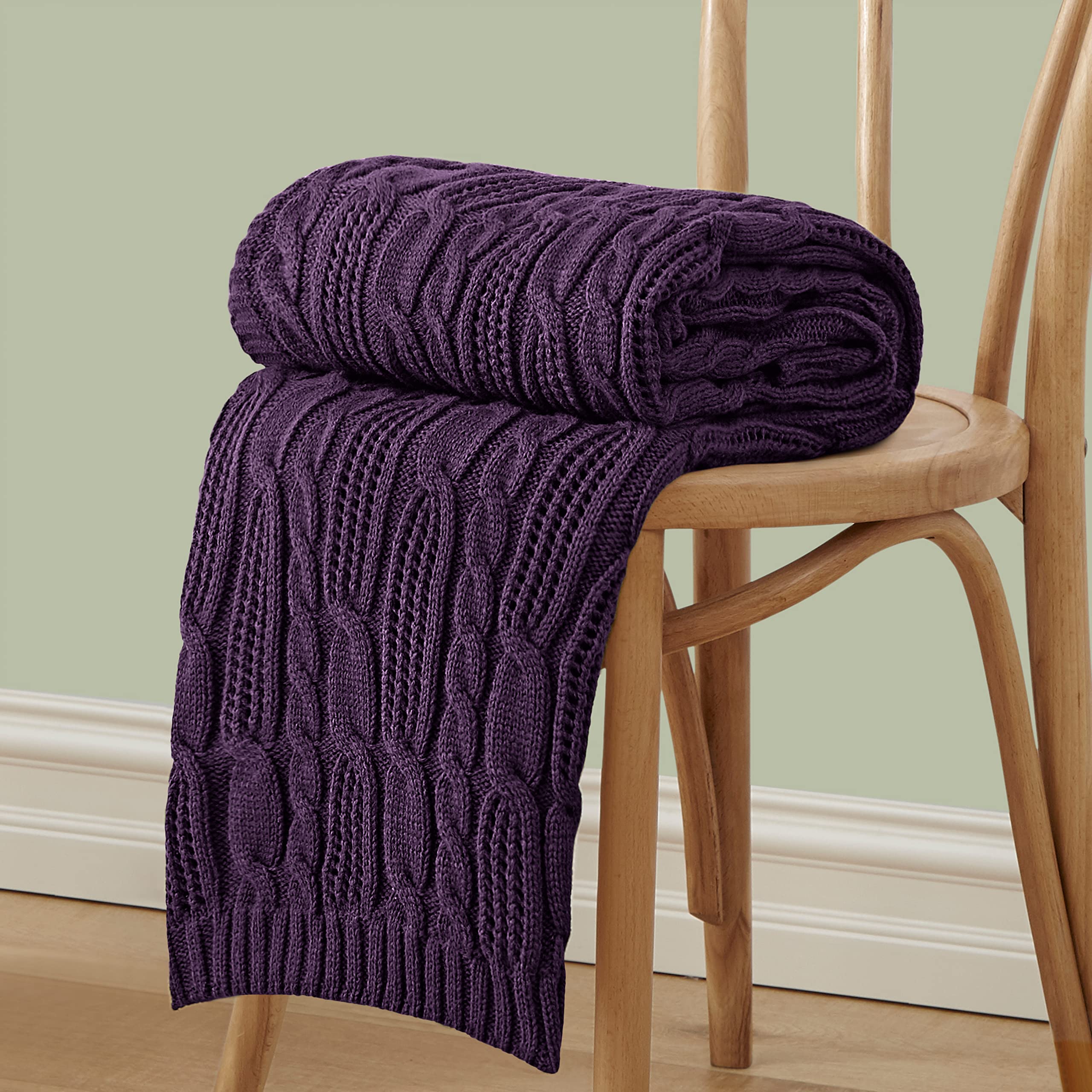 Aormenzy Cable Knit Throw Blankets 50 x 60 Inches, Soft Cozy and Lightweight Knitted Blanket, Machine Washable Acrylic Blanket, Decorative Throw Blanket for Couch Sofa Bed, Forest Green