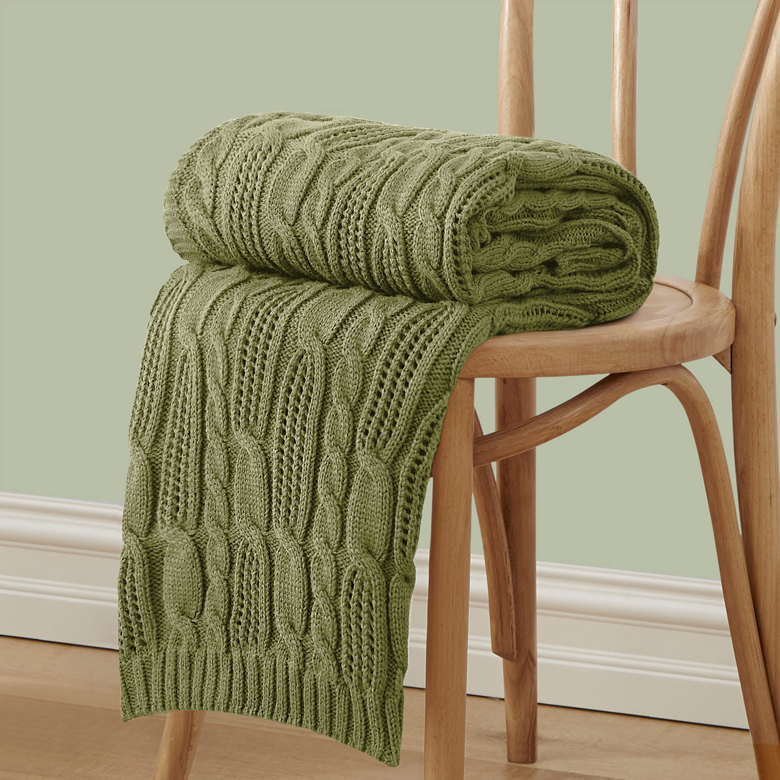 Aormenzy Cable Knit Throw Blankets 50 x 60 Inches, Soft Cozy and Lightweight Knitted Blanket, Machine Washable Acrylic Blanket, Decorative Throw Blanket for Couch Sofa Bed, Forest Green