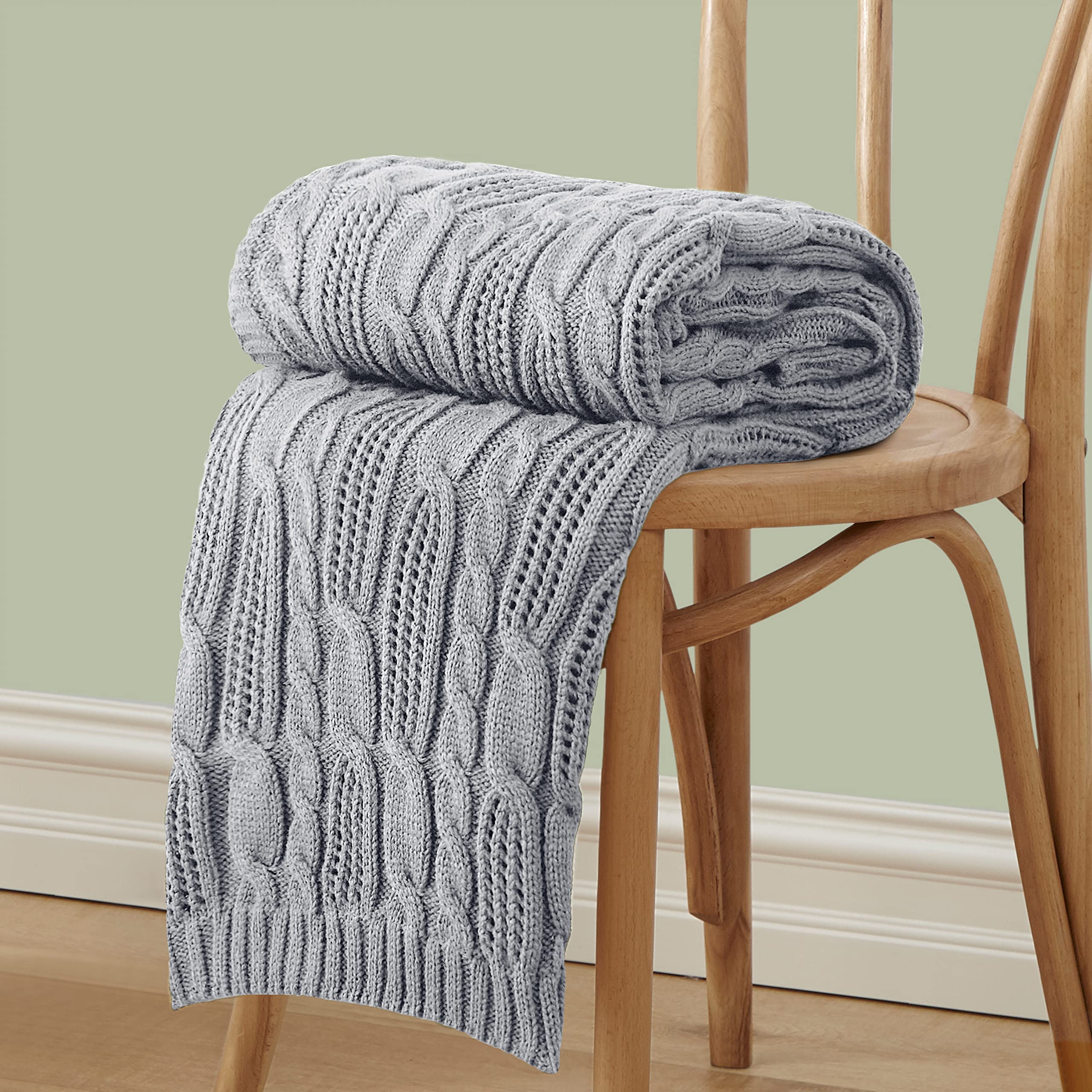 Aormenzy Cable Knit Throw Blankets 50 x 60 Inches, Soft Cozy and Lightweight Knitted Blanket, Machine Washable Acrylic Blanket, Decorative Throw Blanket for Couch Sofa Bed, Forest Green