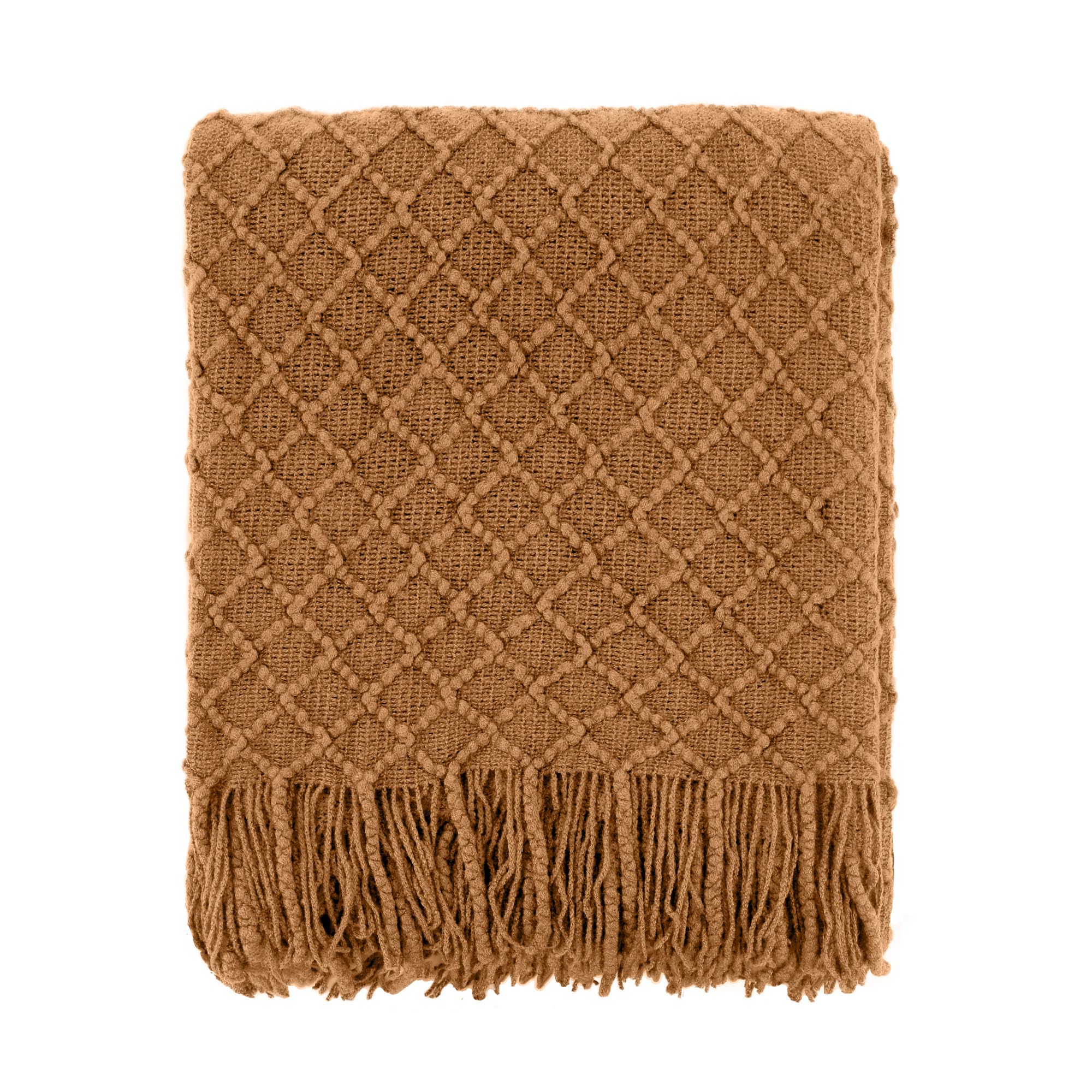 CREVENT Farmhouse Boho Knitted Throw Blanket for Couch Sofa Chair Bed Home Decoration, Soft Warm Cozy Light Weight for Spring Summer Fall (50''X60'' Beige)