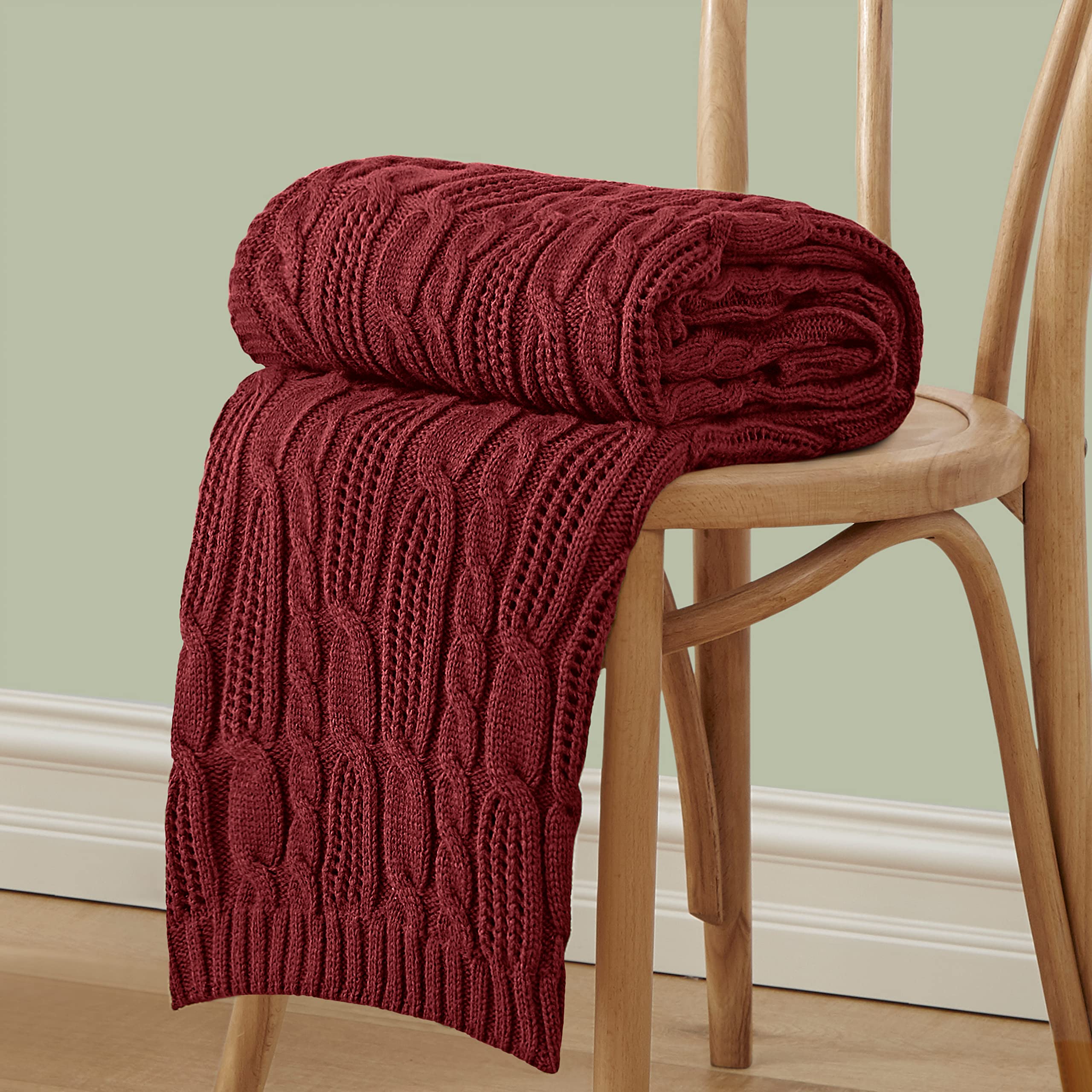 Aormenzy Cable Knit Throw Blankets 50 x 60 Inches, Soft Cozy and Lightweight Knitted Blanket, Machine Washable Acrylic Blanket, Decorative Throw Blanket for Couch Sofa Bed, Forest Green