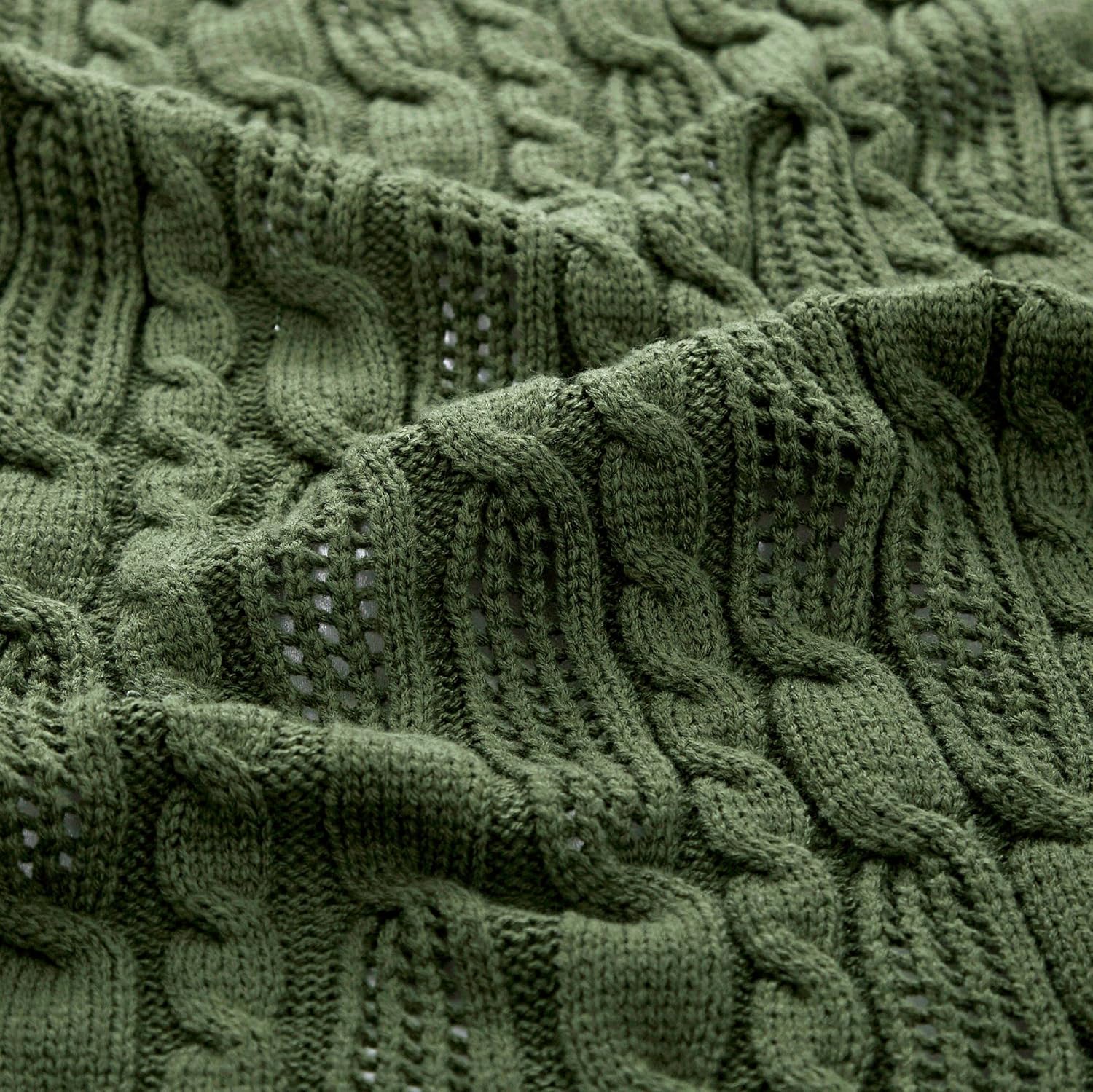 Aormenzy Cable Knit Throw Blankets 50 x 60 Inches, Soft Cozy and Lightweight Knitted Blanket, Machine Washable Acrylic Blanket, Decorative Throw Blanket for Couch Sofa Bed, Forest Green